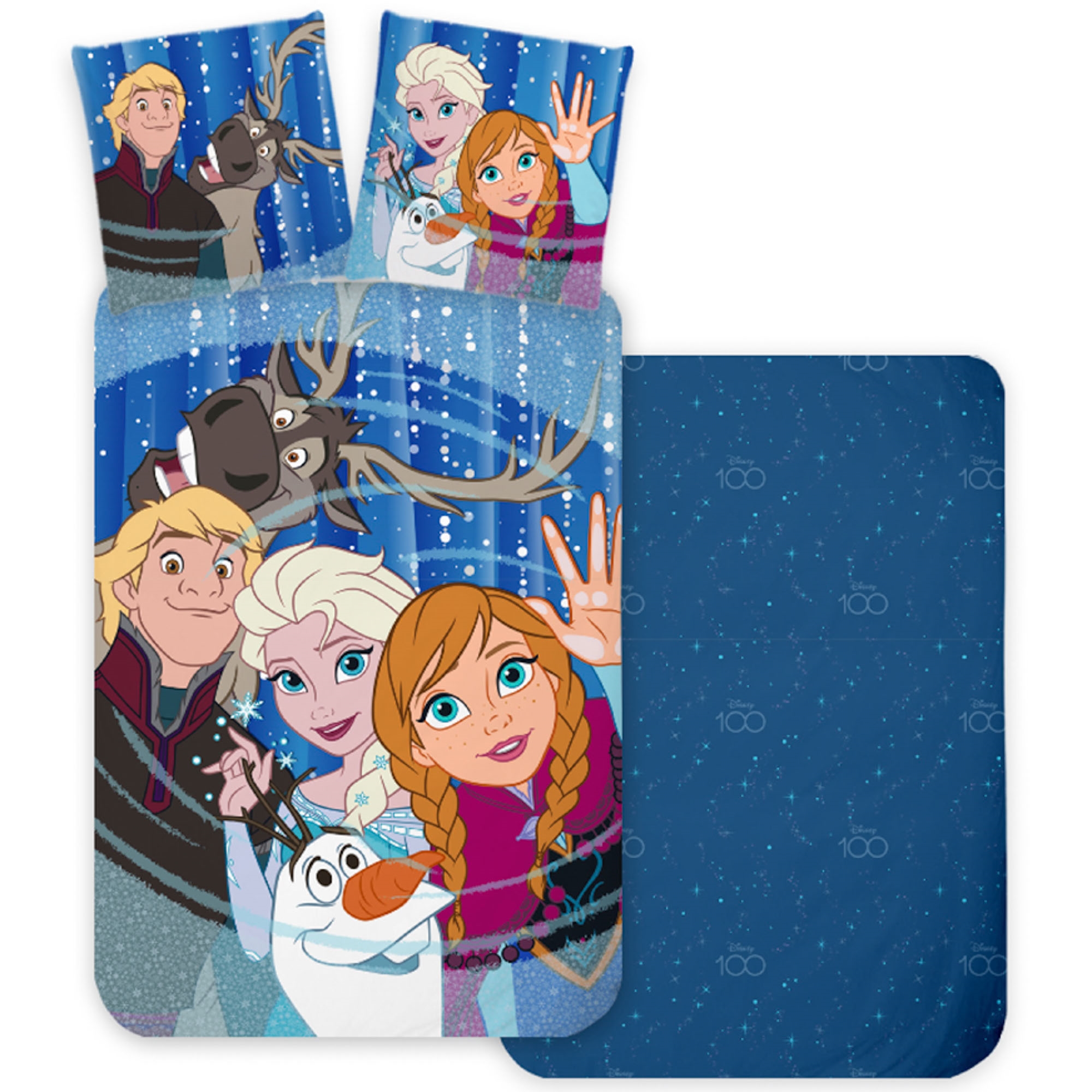 Frozen sengetøj - 100% bomuld - Junior sengetøj 100x140 cm - Blå - Anna, Elsa, Svend, Christoffer og Olaf
