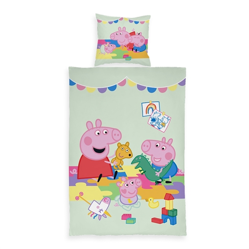 Junior sengetøj 100x140 cm - Vendbart sengesæt med Gurli Gris\' familie - Family Fun - 100% bomulds sengelinned