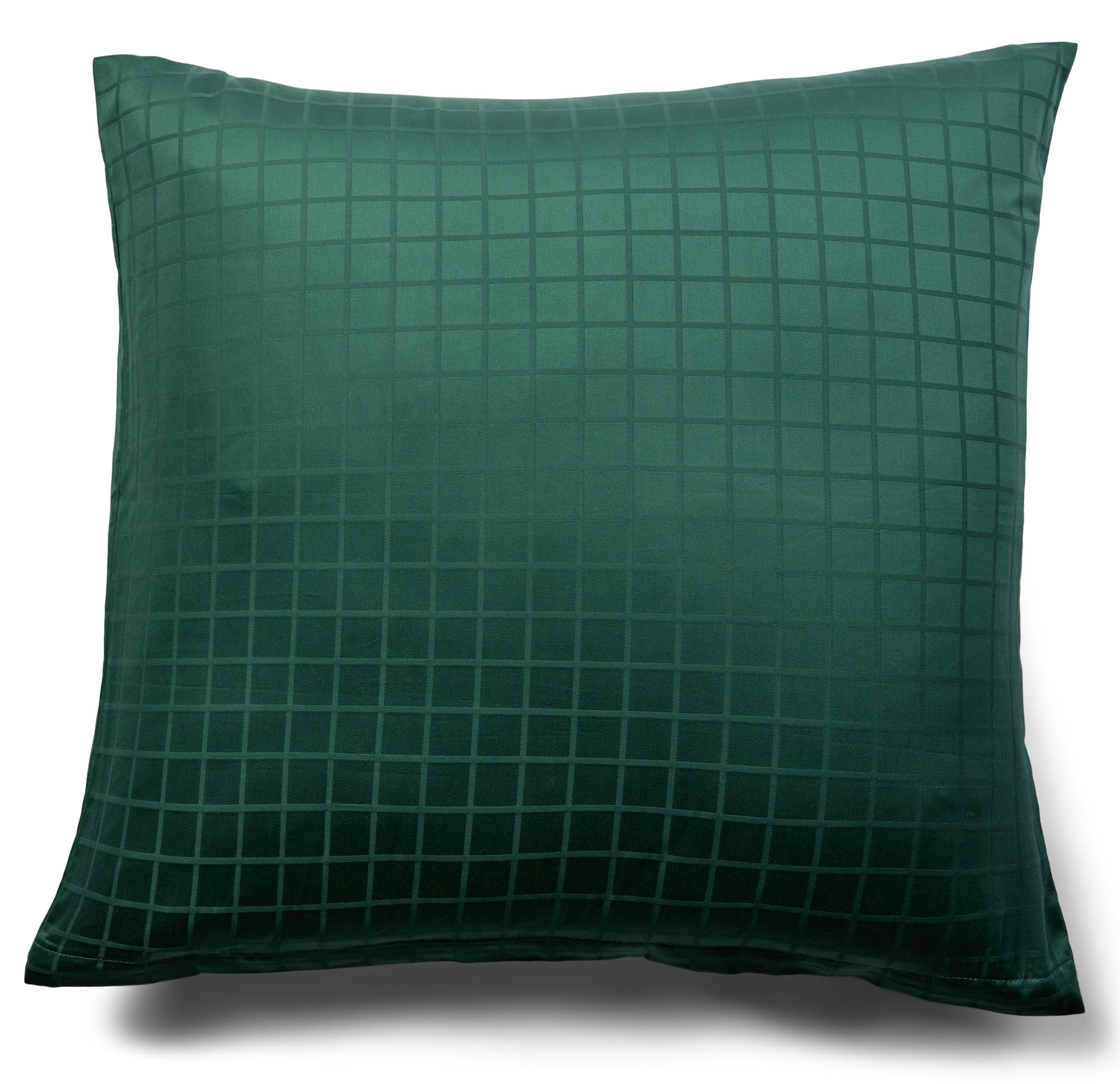 Pudebetræk 60x63 cm - GOTS certificeret økologisk bomuldssatin - Grønne jacquardvævede tern