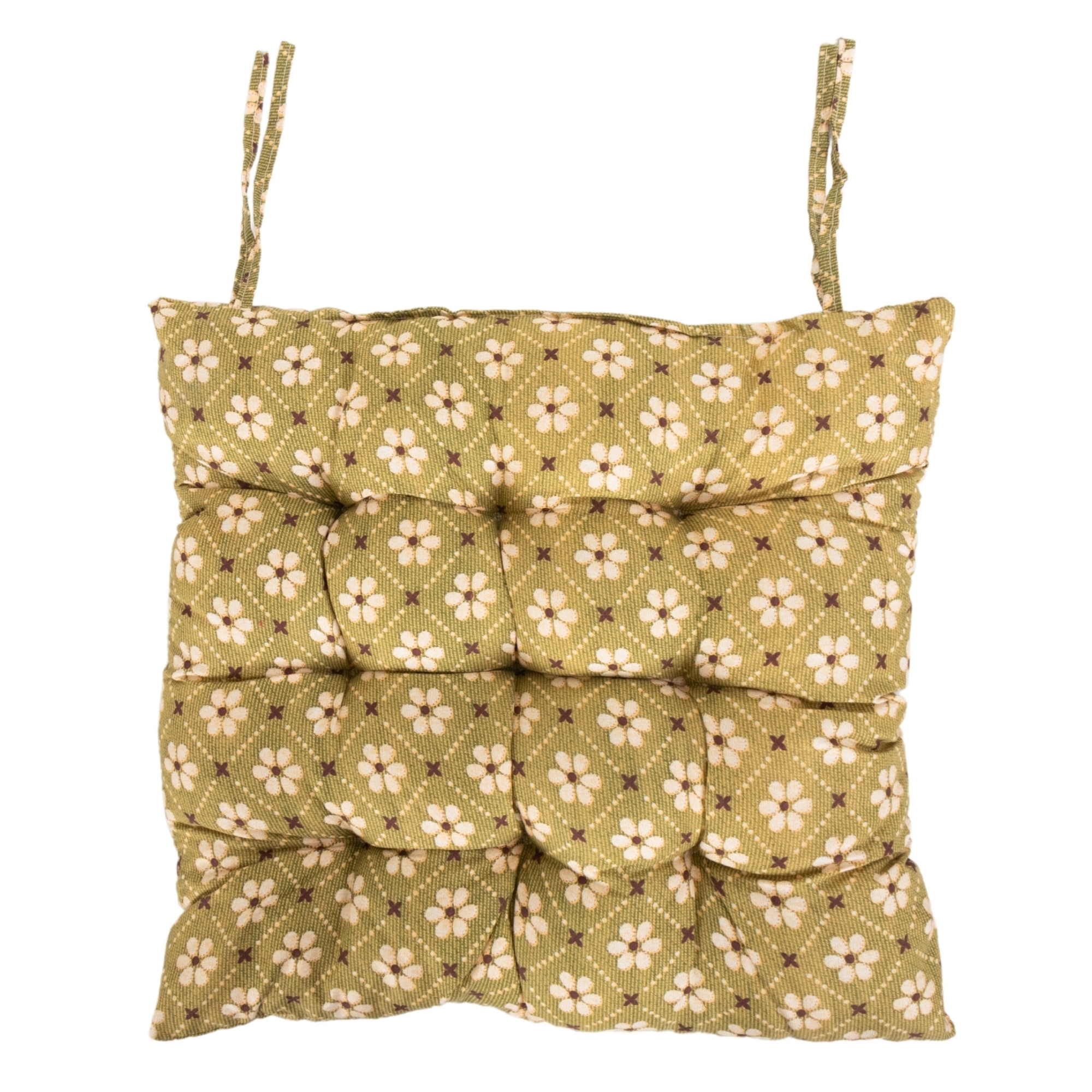 Stolehynde - 35x35x6 cm - Grøn havehynde med blomster - Blød komfort hynde