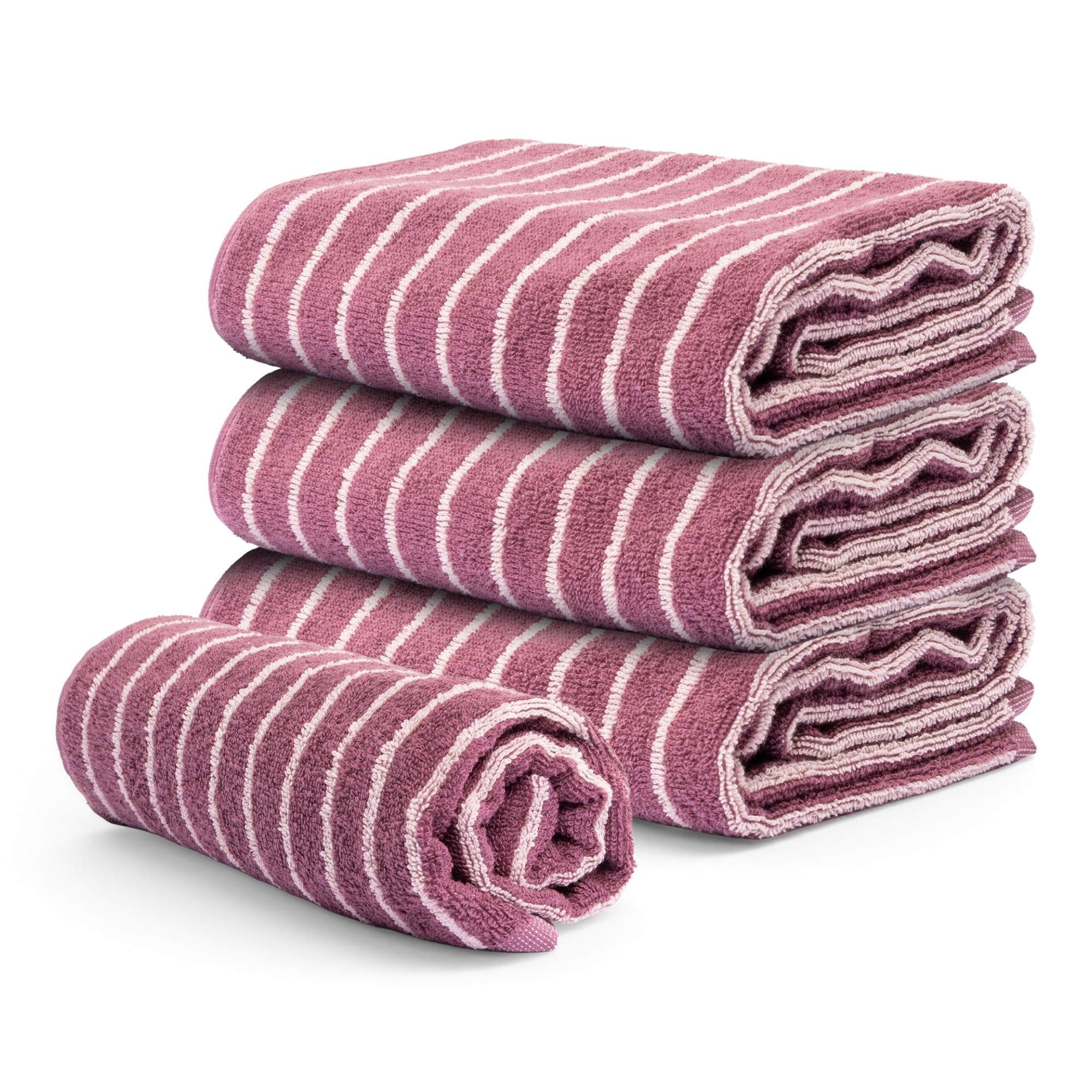 Stribet håndklæde - 100% bomuld - Badehåndklæde 70x140 cm - Mørk rosa/lys rosa