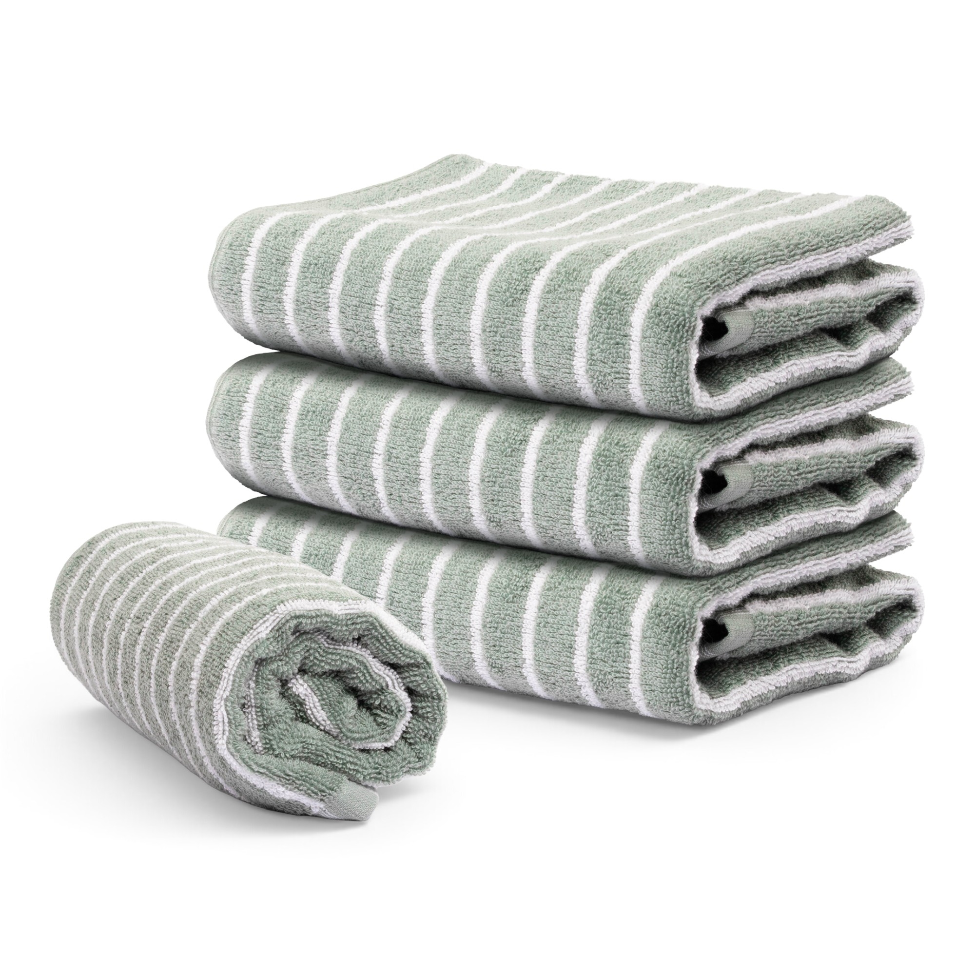 Stribet håndklæde - 100% bomuld - Badehåndklæde 70x140 cm - Grøn/off white