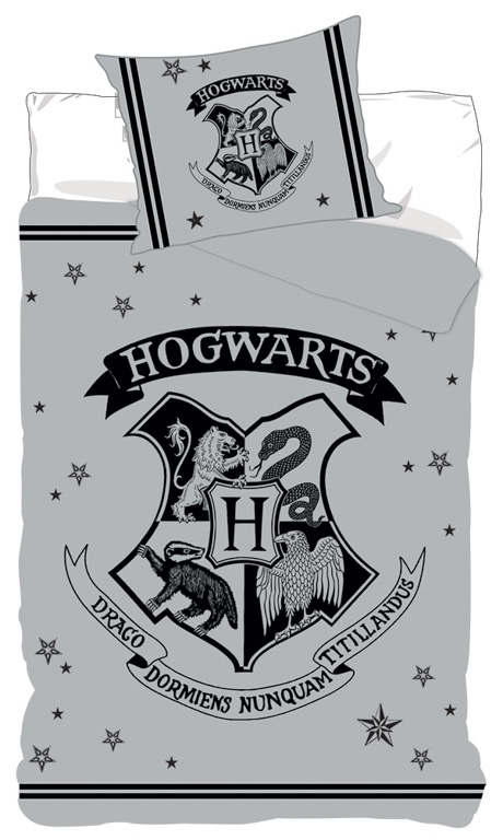 Harry Potter sengetøj 140x200 cm - Sengesæt med Hogwarts logo - 100% bomuld