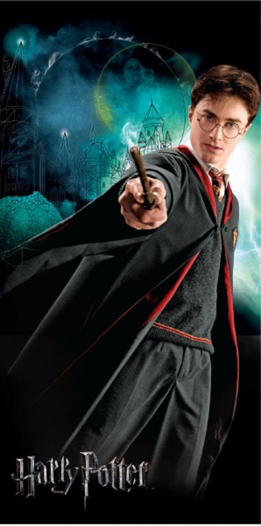 Harry Potter håndklæde - 70x140 cm - 100% bomuld - Blødt badehåndklæde med Harry Potter og hans tryllestav
