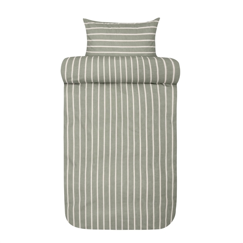 Flonel sengetøj 140x220 cm - Grønt stribet sengesæt - 100% bomulds flonel - Henning Høie of Scandinavia sengelinned