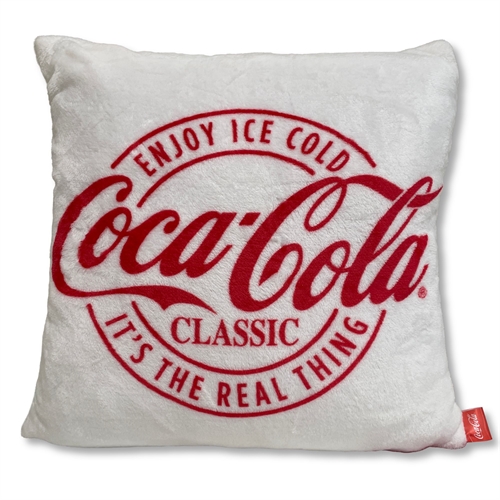 Coca Cola pyntepude - 43x43 cm - Blød hvid fleece pude