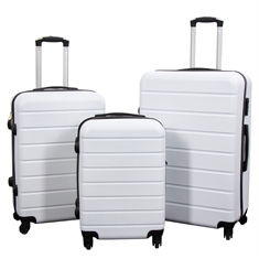 Kuffertsæt - 3 stk. - Hvid med striber - Eksklusivt hardcase letvægt kuffert