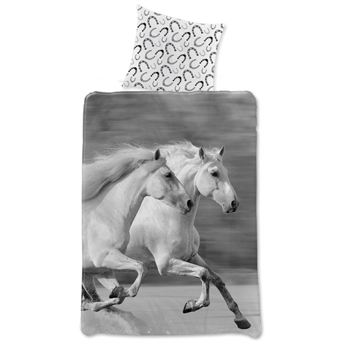 Heste sengetøj 140x200 cm - Galoperende heste - Vendbar dynebetræk - 100% bomulds sengesæt
