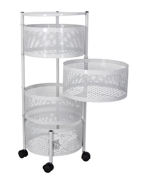 Rullevogn på hjul - Hvid metalvogn med 4 kurve - Praktisk opbevaringsløsning