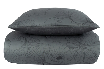 Blomstret sengetøj 140x200 cm - Big flower grey - Vendbart sengetøj - 100% Bomuldssatin - By Night sengesæt 