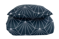Bomuldssatin sengetøj - 140x200 cm - Hexagon blåt sengetøj - 2 i 1 design - By Night sengesæt