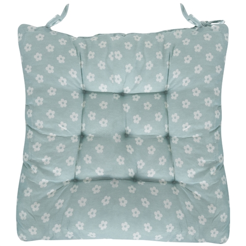 Stolehynde - 35x35x6 cm - Mint farvet havehynde med små blomster - Blød komfort hynde