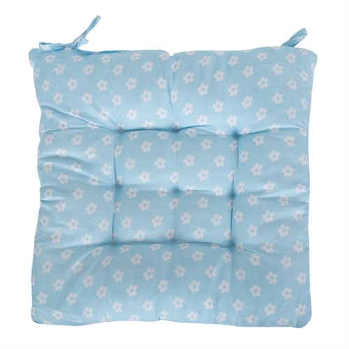 Stolehynde - 35x35x6 cm - Lyseblå havehynde med små blomster - Blød komfort hynde