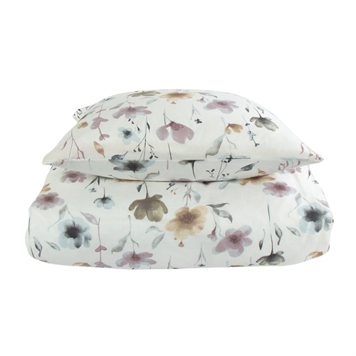 Dobbelt sengetøj 200x220 cm - 100% Blødt bomuldssatin - Flower hvid - By Night - Blomstret sengesæt