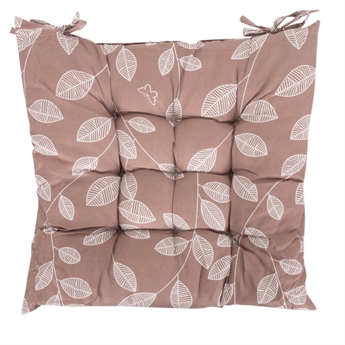 Stolehynde - 35x35x6 cm - Brun havehynde med hvide blade - Blød komfort hynde