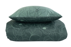 Blomstret sengetøj 140x220 cm - Big flower green - Vendbart sengetøj - 100% Bomuldssatin - By Night sengesæt