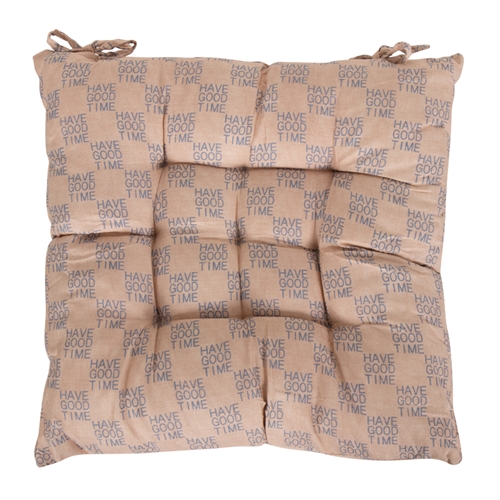 Stolehynde - 35x35x6 cm - Sandfarvet havehynde med tekst - Blød komfort hynde