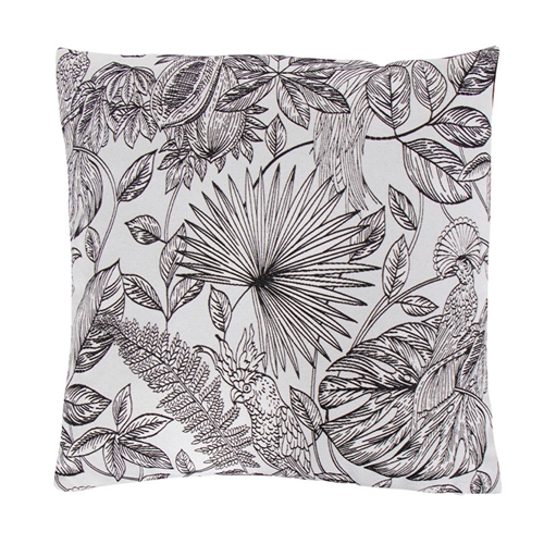 Pyntepude - 45x45 cm - Sort med print af fugle og blade - Blød sofapude fra Borg living