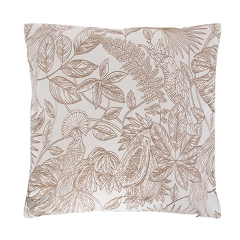 Pyntepude - 45x45 cm - Sandfarvet med print af fugle og blade - Blød sofapude fra Borg living
