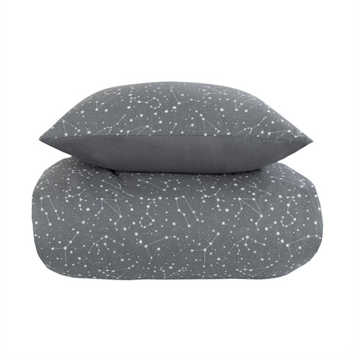 Sengetøj 240x220 cm - Zodiac grey - Stjernebillede - Sengetøj til dobbeltdyne i 100% Bomuld - Borg Living