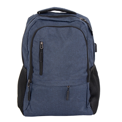 Rygsæk med USB-A kabel - Blå computerrygsæk til 15" laptop - 48x33x18 cm