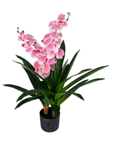 Kunstig Orkidé - 90 cm - 2-grenet - Pink blomster - Kunstig blomst i sort potte
