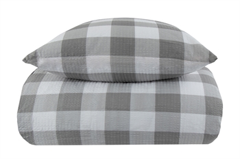 Bæk og bølge sengetøj - 150x210 cm - Check grey - Ternet sengetøj i grå - 100% Bomuld - By Night sengelinned i krepp