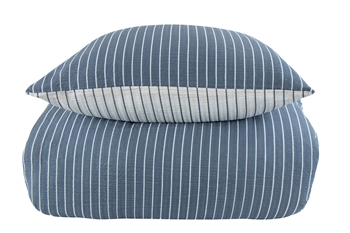 Stribet sengetøj 200x200 cm - Bæk og bølge sengetøj blåt og hvidt - 2 i 1 design - By Night sengesæt i krepp