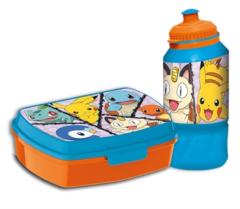 Pokémon madkasse og drikkedunk - madkassesæt i 2 dele til børn - Pikachu, Balbasaur, Charmander, Piplup, Squirtle og Meowth