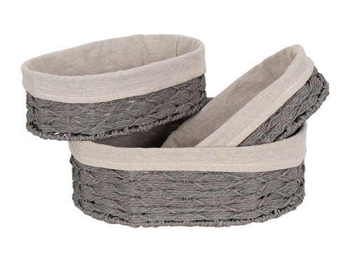 Fletkurve - Sæt a 3 stk - Grå opbevaringskurve  med bomuldsbetræk 