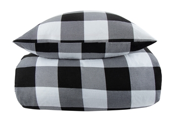 Sengetøj 200x200 cm - Check black flonel sengetøj - Ternet sengesæt - 100% bomuldsflonel - By Night