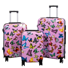 Kuffert - Kuffert med motiv - Pink med sommerfugle - Hardcase letvægt kuffert