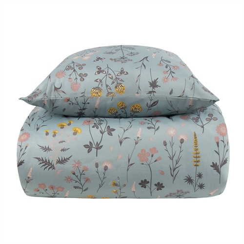 Sengetøj 140x200 cm - Blåt blomstret sengesæt - Borg Living sengelinned i polycotton 