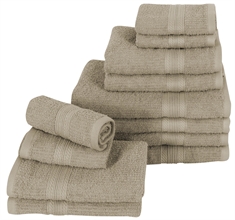Håndklædepakke - 12 stk. - Sand - 100% Bomuld - Borg Living 