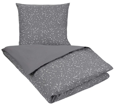 Gråt sengetøj 140x220 cm - Sengesæt med stjerner - Sengetøj i 100% Bomuld - Vendbar design