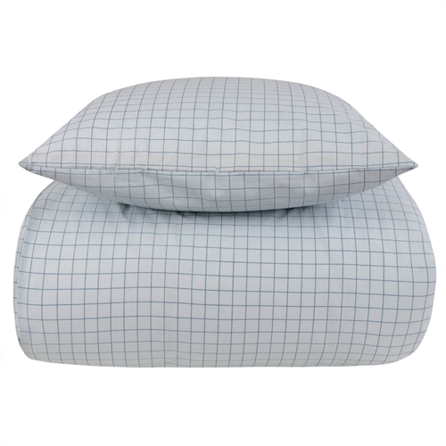 Sengetøj 100% bomuld - 140x220 cm - Blå ternet sengesæt - Nordstrand Home dynebetræk