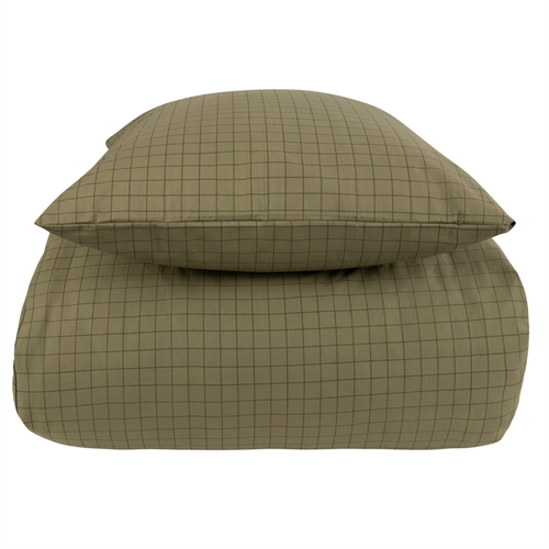 Sengetøj 100% bomuld - 140x220 cm - Oliven ternet sengesæt - Nordstrand Home dynebetræk