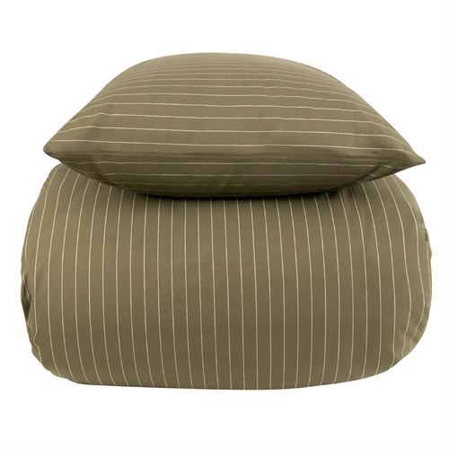 King size sengetøj 100% bomuld - 240x220 cm - Grøn stribet sengesæt - Nordstrand Home - Dynebetræk i 100% bomuld 