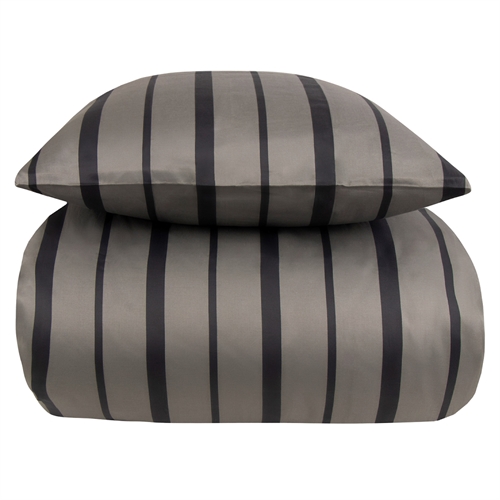 Ekstra blødt sengetøj 140x200 cm - 100% bomuldssatin - Grå og sort stribet sengesæt - 300 TC sengelinned fra By Borg