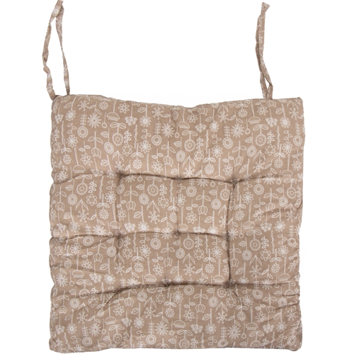 Stolehynde - 35x35x6 cm - Brun havehynde med hvide blomster - Blød komfort hynde