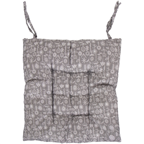 Stolehynde - 35x35x6 cm - Grå havehynde med hvide blomster - Blød komfort hynde