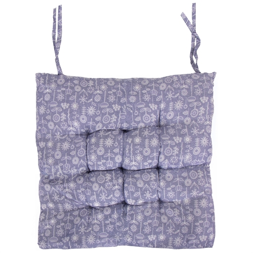 Stolehynde - 35x35x6 cm - Lilla havehynde med hvide blomster - Blød komfort hynde