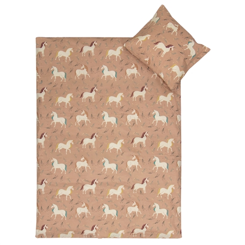 Junior sengetøj 100x140 cm - Rosa sengesæt med enhjørninger - 100% blødt bomulds sengelinned