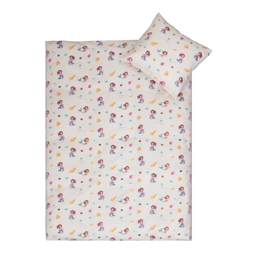 Junior sengetøj 100x140 cm - Hvidt sengesæt med havfruer - 100% blødt bomulds sengelinned