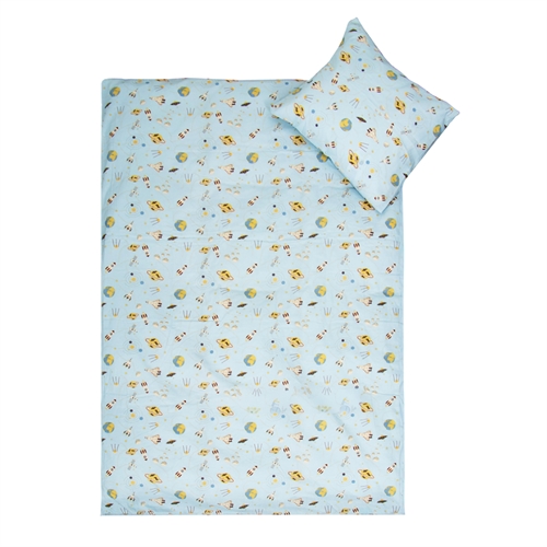 Junior sengetøj 100x140 cm - Blåt sengesæt med rummotiver - 100% blødt bomulds sengelinned