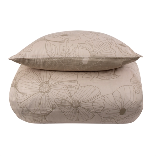 Sengetøj 140x200 cm - Vendbart design i 100% Bomuldssatin - Big Flower sand - Sengesæt fra By Night
