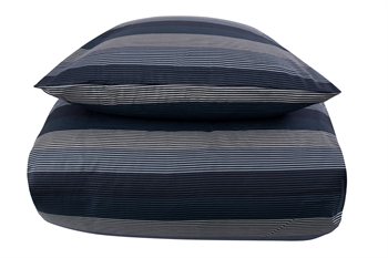 Stribet sengetøj 150x210 cm - 100% Blødt bomuldssatin - Big Stripes Blue - By Night sengesæt