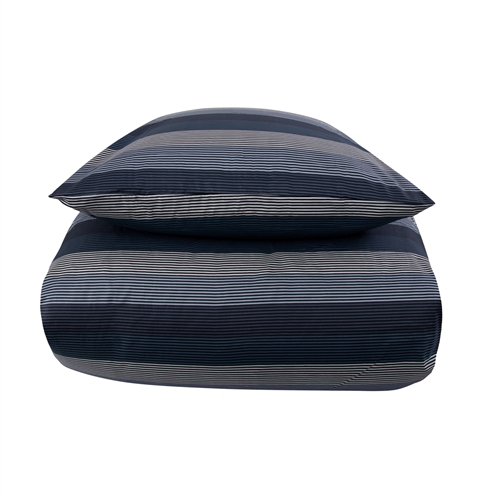 Stribet sengetøj 150x210 cm - 100% Blødt bomuldssatin - Big Stripes Blue - By Night sengesæt