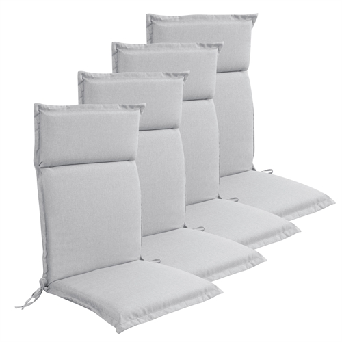 Luksus PLUS havehynder til positionsstol 4 stk. - Tyk skumkerne 7 cm - Grå havehynder til havestol med ekstra høj komfort & UV-resistent betræk - Nordstrand Home hynder