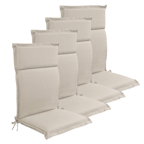 Luksus PLUS havehynder til positionsstol 4 stk. - Tyk skumkerne 7 cm - Beige havehynder til havestol med ekstra høj komfort & UV-resistent betræk - Nordstrand Home hynder